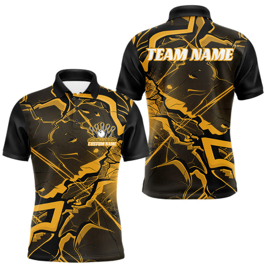 Maxcorners Custom Black And Yellow Lightning Crack Modern Bowling Team Polo Shirt For Men And Women LM2603