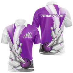 Maxcorners Custom Purple Bowling Polo Shirts For Men, Bowling Team Shirt Bowlers Outfit LM1625