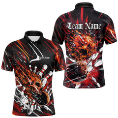 Maxcorners Custom Flame Skull Bowling Team Men Polo Shirts, Fire Halloween Bowler Outfit Uniform LM2707