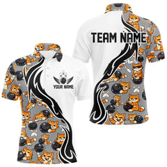 Maxcorners Custom Cute Funny Ginger Tabby Cat Bowling Men Polo Shirts, Cat Bowling Team Shirt 5 LM2512