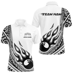 Maxcorners Custom Gray Tribal Polynesian Pattern Men Bowling Team Shirt, Maori Style Bowling Outfit