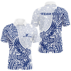 Maxcorners Custom Blue Tribal Tattoo Pattern Polynesian Owl Bowling Men Polo Shirts