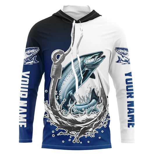 Maxcorners Custom Chinook Salmon Long Sleeve Fishing Shirts, Fish Hook Shirt Design King Salmon Fishing Jerseys LM0201