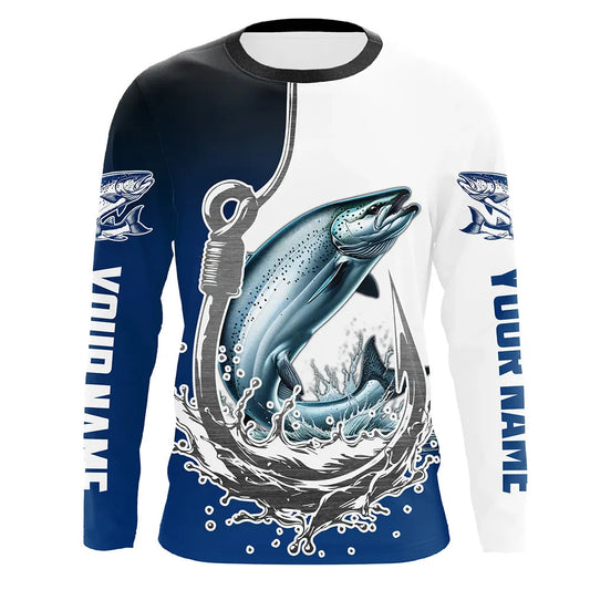 Maxcorners Custom Chinook Salmon Long Sleeve Fishing Shirts, Fish Hook Shirt Design King Salmon Fishing Jerseys LM0201