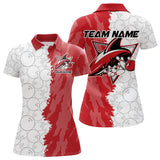 Maxcorners Custom White And Red Shark Bowling Polo Shirts For Men, Shark Bowling League Shirt
