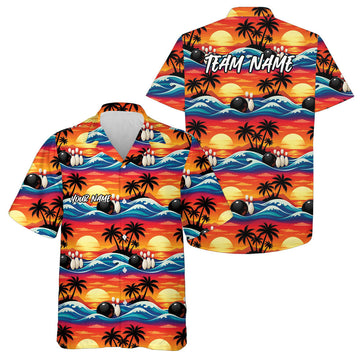 Maxcorners Custom Palm Tree And Sunset Scene Bowling Hawaiian Shirts For Men And Women Summer Outfit 2 LM0503
