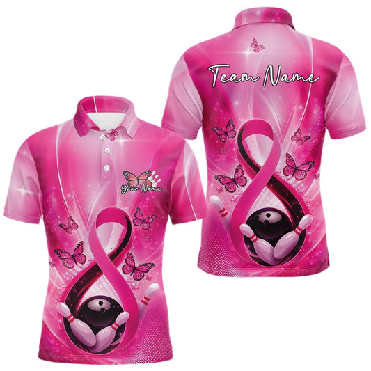 Maxcorners Custom Hope Pink Ribbon Butterfly Bowling Men Team Shirt, Breast Cancer Bowling Shirt LM2603