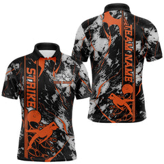 Maxcorners Custom Orange And Gray Camo Strike Bowling Polo Team Shirts For Men, Strike Bowling Jersey TU0506