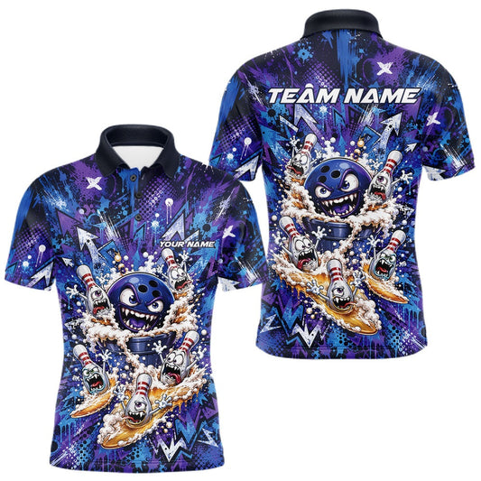 Maxcorners Custom Monster Bowling Beer Party Men Polo Shirt With Funny Ball And Pin LM0607