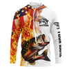 Maxcorners Flame American Flag Custom Bass Fishing Shirts, Patriotic Bass Long Sleeve Fishing Jerseys LM0201