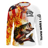 Maxcorners Flame American Flag Custom Bass Fishing Shirts, Patriotic Bass Long Sleeve Fishing Jerseys LM0201