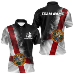 Maxcorners Custom Smoke Florida Flag Bowling Men Team Shirts, Patriotic Florida Bowling Jerseys LM2901