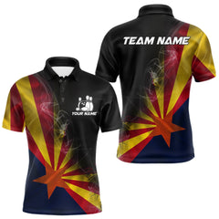 Maxcorners Custom Smoke Arizona Flag Bowling Men Team Shirts, Patriotic Arizona Bowling Jerseys LM2901