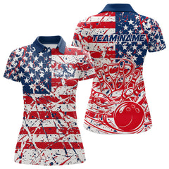 Maxcorners Custom Splatter Patriotic US Flag Bowling Polo Shirts For Men, American Bowling Jersey LM0706