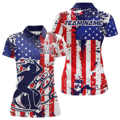 Maxcorners Custom Grunge US Flag Patriotic Bowling Polo Shirts For Men, US Bowling League Shirt LM0706