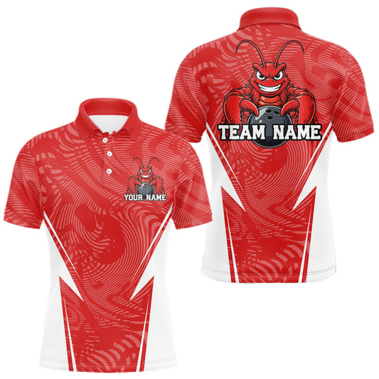 Maxcorners Custom Red And White Funny Crawfish Mens Bowling Team Shirt, Coastal Leagues Sportwear