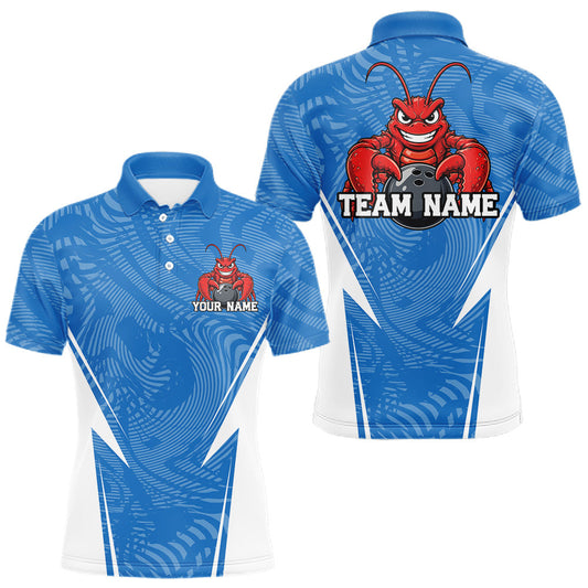 Maxcorners Custom Blue And White Funny Crawfish Mens Bowling Team Shirt, Coastal Leagues Sportwear