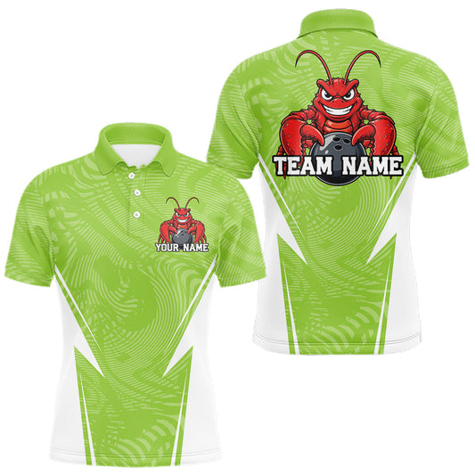Maxcorners Custom Green And White Funny Crawfish Mens Bowling Team Shirt, Coastal Leagues Sportwear