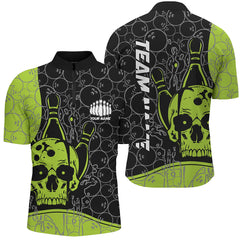 Maxcorners Custom Skull Bowling Shirts For Men And Women, Green Bowling Team Jerseys Bowling Polo Shirt