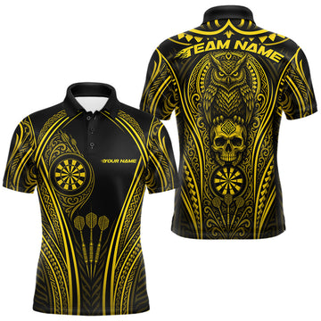 Maxcorners Custom Black And Yellow Tribal Owl And Skull Darts Men Polo Shirt, Halloween Darts Outfit LM0208
