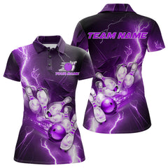 Maxcorners Custom Purple Thunder Lightning Bowling Polo Shirts For Men, Bowling League Shirt MT0609
