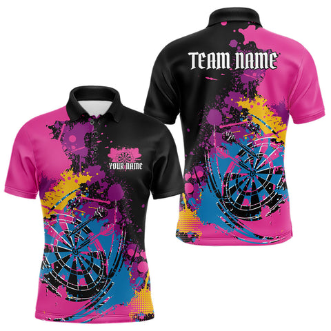 Maxcorners Custom Colorful Splatter Dartboard Dart Polo Shirt For Men, Grunge Dart Team Jerseys MT0410
