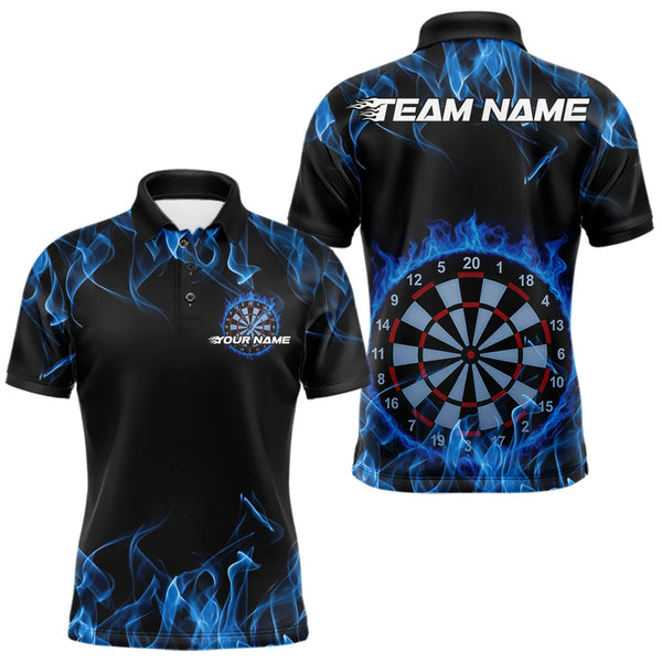 Maxcorners Custom Black And Blue Flame Dartboard Dart Polo Shirts For Men, Dart Players Outfits MT0410