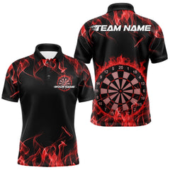 Maxcorners Custom Black And Red Flame Dartboard Dart Polo Shirts For Men, Dart Players Outfits MT0410