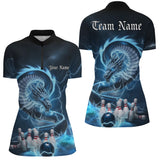Maxcorners Custom Black And Blue Thunder Lightning Dragon Bowling Polo Shirts For Women Bowling Jerseys