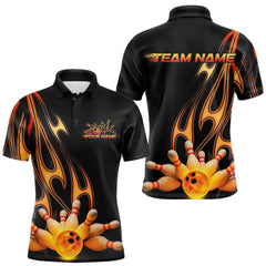 Maxcorners Custom Flame Bowling Team Polo Shirts For Men, Bowling Tournament Team Outfit LM1008
