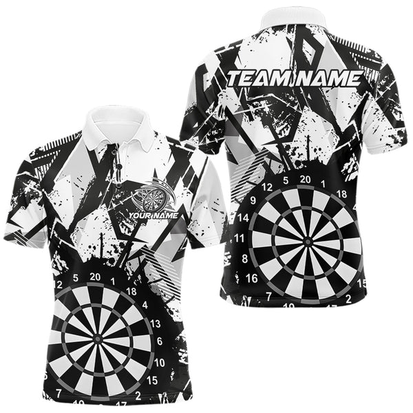 Maxcorners Custom Grunge Splatter Black And White Dartboard Dart Team Men Polo Shirts, Dart Jerseys MT0410