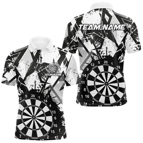 Maxcorners Custom Grunge Splatter Black And White Dartboard Dart Team Men Polo Shirts, Dart Jerseys MT0410
