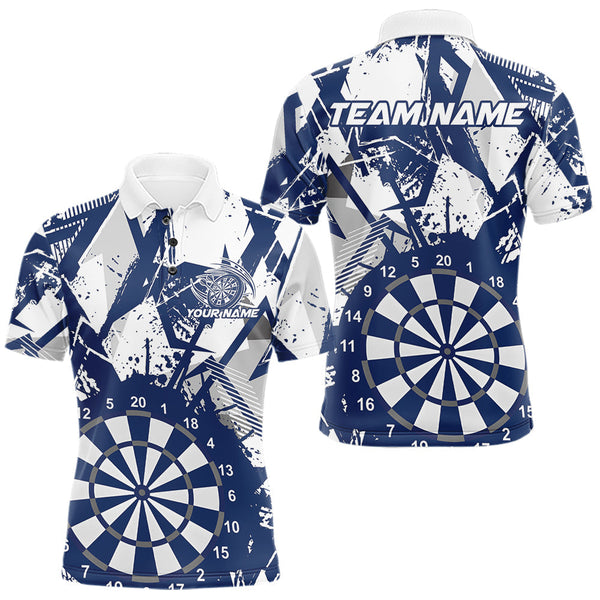 Maxcorners Custom Grunge Splatter Blue And White Dartboard Dart Team Men Polo Shirts, Dart Jerseys MT0410
