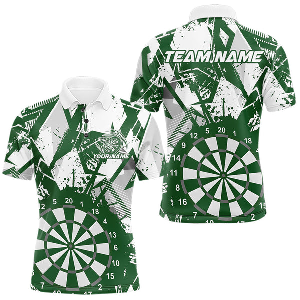 Maxcorners Custom Grunge Splatter Green And White Dartboard Dart Team Men Polo Shirts, Dart Jerseys MT0410