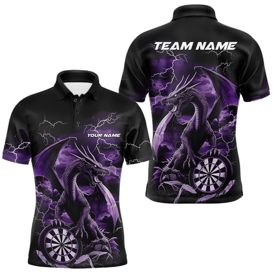 Maxcorners Custom Purple Lightning Dragon Darts Men Polo Shirts, Dragon Darts Team Jersey LM0101