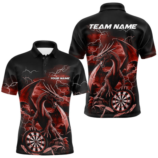Maxcorners Custom Red Lightning Dragon Darts Men Polo Shirts, Dragon Darts Team Jersey LM0101