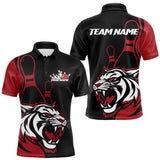 Maxcorners Custom Black And Red Tiger Bowling Jerseys, Tiger Bowling Team Men Polo Shirts