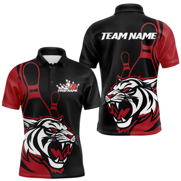 Maxcorners Custom Black And Red Tiger Bowling Jerseys, Tiger Bowling Team Men Polo Shirts