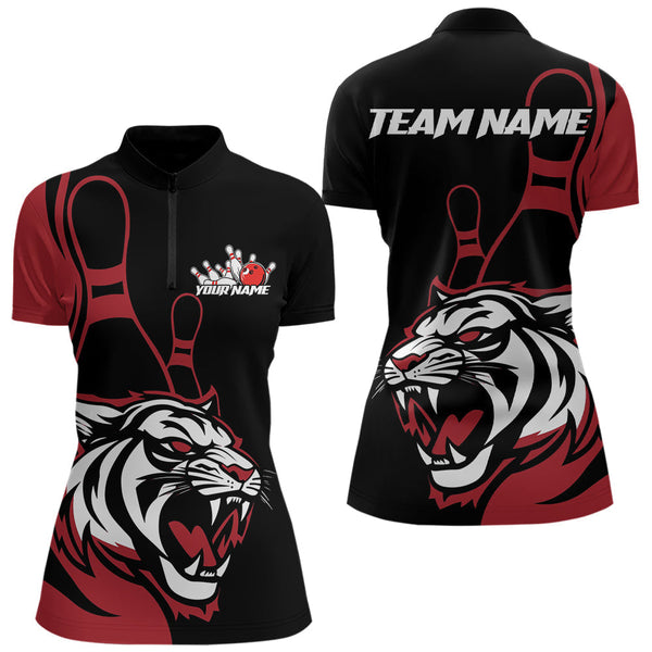 Maxcorners Custom Black And Red Tiger Bowling Jerseys, Tiger Bowling Team Men Polo Shirts