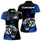 Maxcorners Custom Black And Blue Tiger Bowling Jerseys, Tiger Bowling Team Men Polo Shirts
