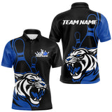 Maxcorners Custom Black And Blue Tiger Bowling Jerseys, Tiger Bowling Team Men Polo Shirts