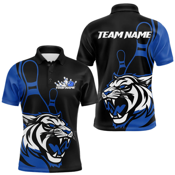 Maxcorners Custom Black And Blue Tiger Bowling Jerseys, Tiger Bowling Team Men Polo Shirts