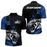 Maxcorners Custom Black And Blue Tiger Bowling Jerseys, Tiger Bowling Team Men Polo Shirts