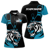 Maxcorners Custom Black And Cool Blue Tiger Bowling Jerseys, Tiger Bowling Team Men Polo Shirts