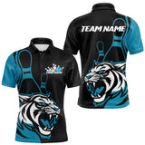 Maxcorners Custom Black And Cool Blue Tiger Bowling Jerseys, Tiger Bowling Team Men Polo Shirts