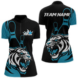 Maxcorners Custom Black And Cool Blue Tiger Bowling Jerseys, Tiger Bowling Team Men Polo Shirts