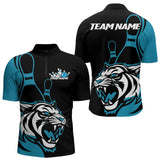 Maxcorners Custom Black And Cool Blue Tiger Bowling Jerseys, Tiger Bowling Team Men Polo Shirts
