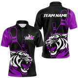Maxcorners Custom Black And Purple Tiger Bowling Jerseys, Tiger Bowling Team Men Polo Shirts