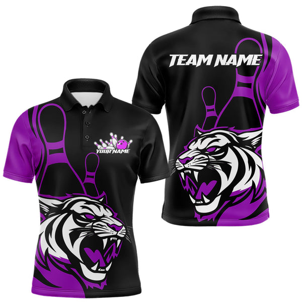 Maxcorners Custom Black And Purple Tiger Bowling Jerseys, Tiger Bowling Team Men Polo Shirts