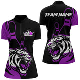 Maxcorners Custom Black And Purple Tiger Bowling Jerseys, Tiger Bowling Team Men Polo Shirts